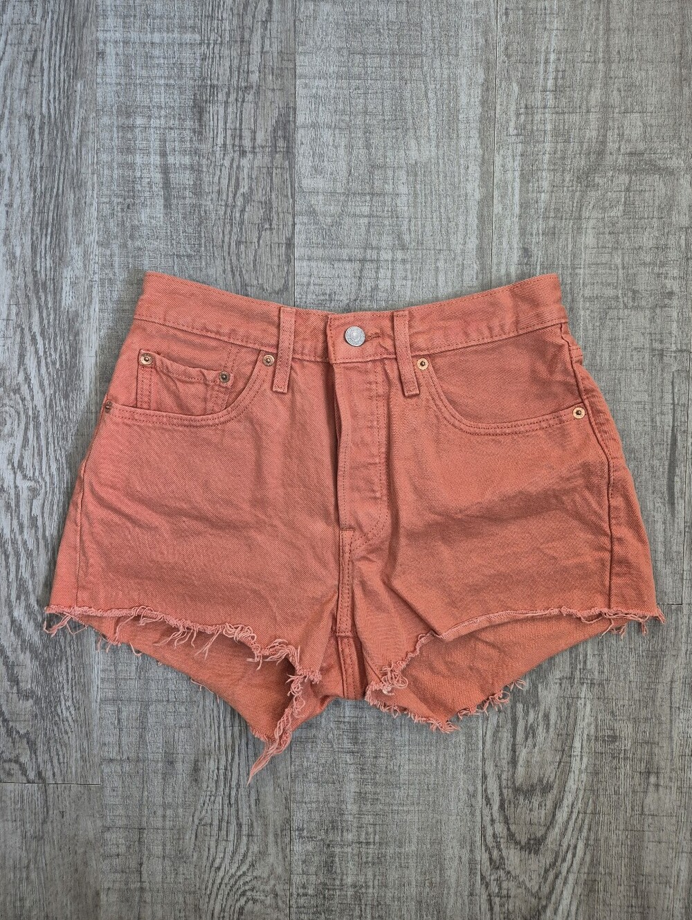 Levi's Coral Orange High-Rise Denim Cutoff Shorts